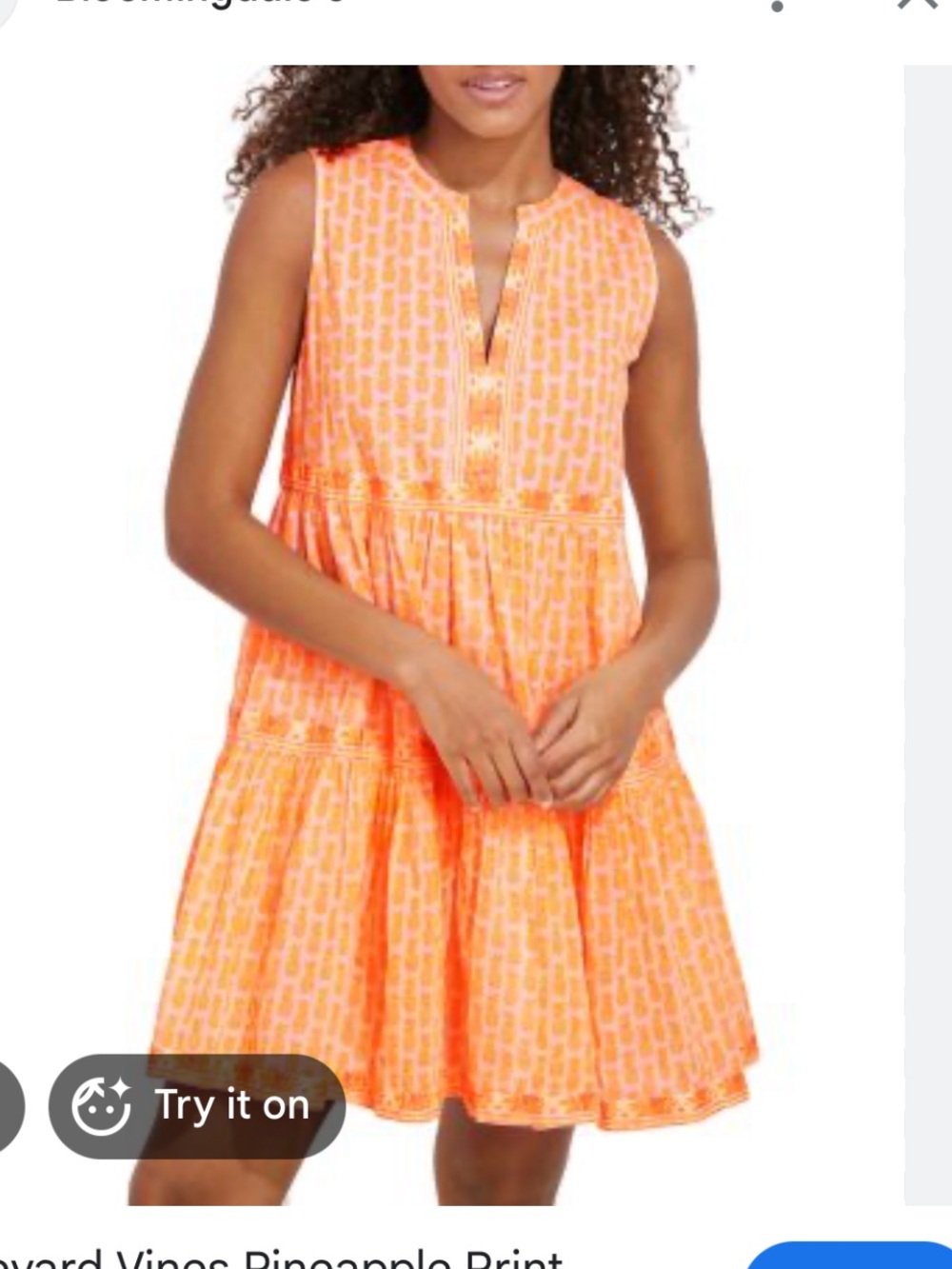 Orange Pineapple Print Tiered Sundress